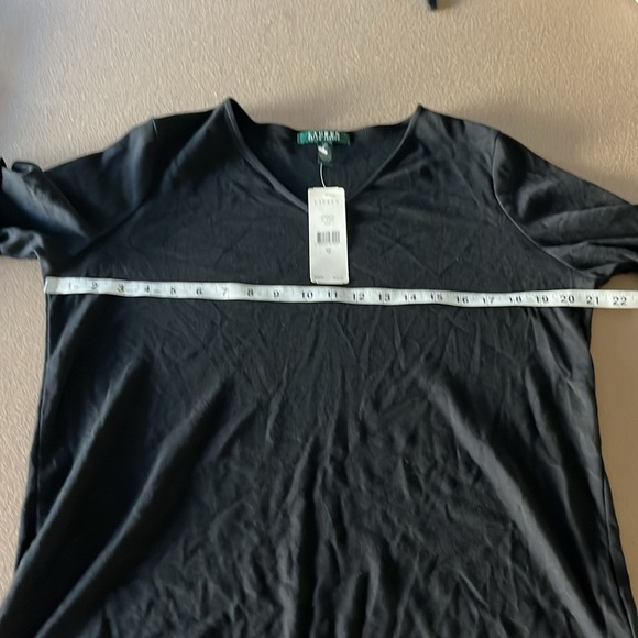 Ralph Lauren Women NWT Black Stretch Cotton V Neck Tee - 1X - Picture 8 of 13